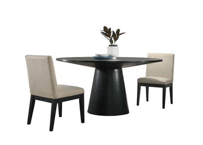 Lilola Home Jasper Ebony Black 3 Piece 59in Wide Contemporary Round Dining Table Set with Beige Fabric Chairs - 30016-2 veiw 2