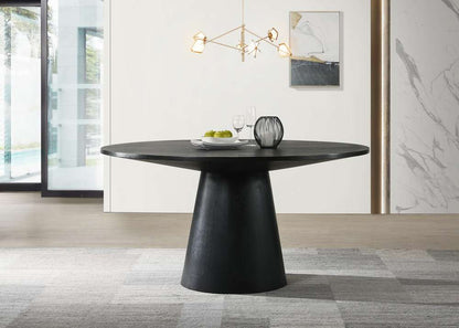 Lilola Home Jasper Ebony Black 3 Piece 59in Wide Contemporary Round Dining Table Set with Beige Fabric Chairs - 30016-2 veiw 3