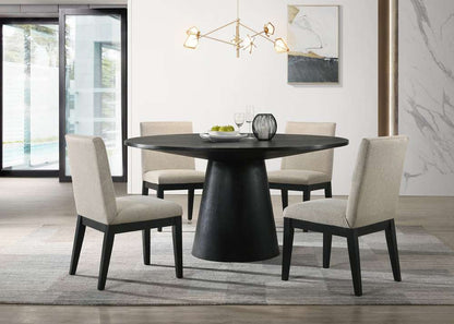 Lilola Home Jasper Ebony Black 5 Piece 59in Wide Contemporary Round Dining Table Set with Beige Fabric Chairs - 30016-1 veiw 1