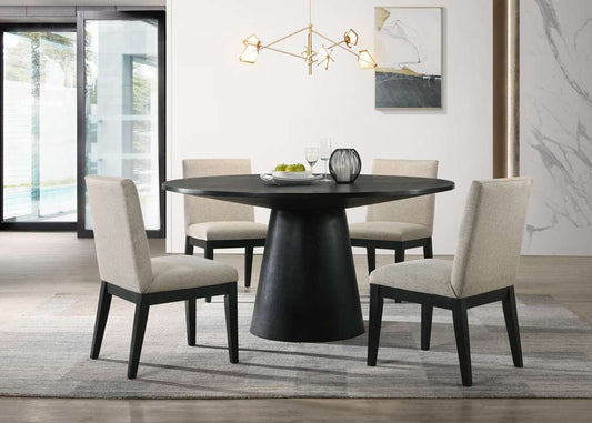Lilola Home Jasper Ebony Black 5 Piece 59in Wide Contemporary Round Dining Table Set with Beige Fabric Chairs - 30016-1 veiw 1