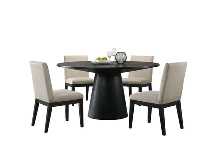 Lilola Home Jasper Ebony Black 5 Piece 59in Wide Contemporary Round Dining Table Set with Beige Fabric Chairs - 30016-1 veiw 2