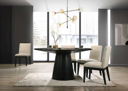 Lilola Home Jasper Ebony Black 5 Piece 59in Wide Contemporary Round Dining Table Set with Beige Fabric Chairs - 30016-1 veiw 3