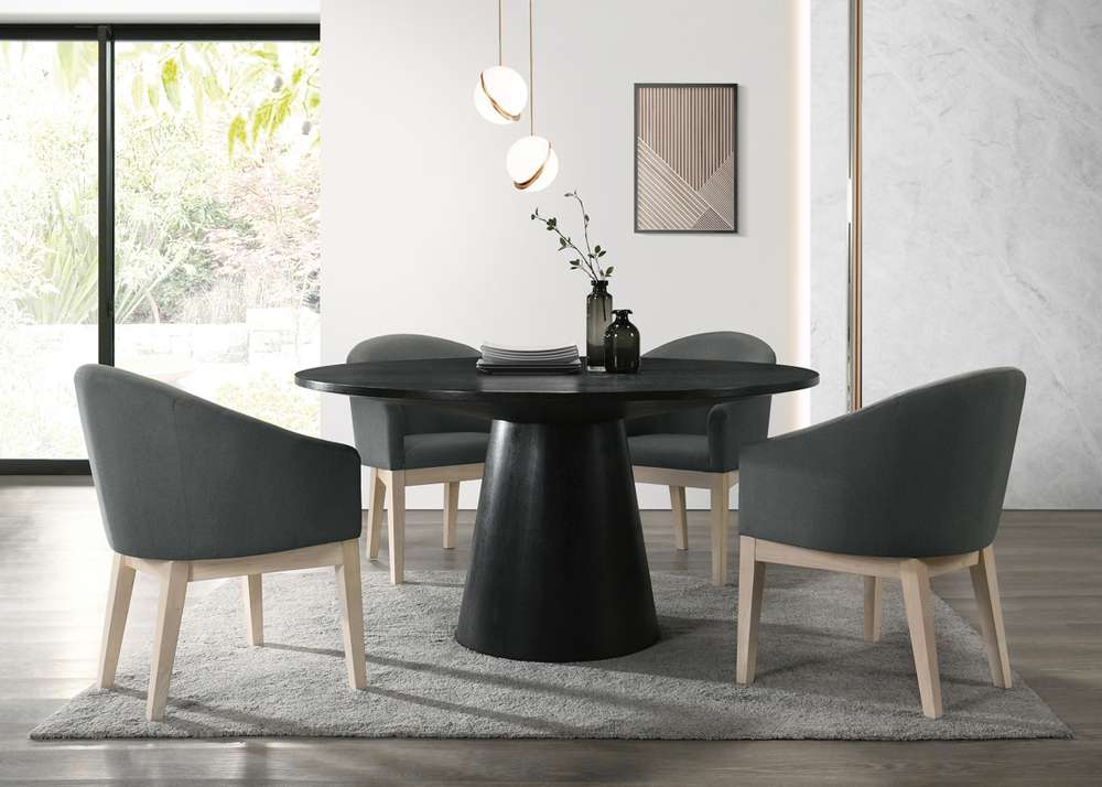 Lilola Home - Jasper Ebony Black 5 Piece Round Dining Table Set with Gray Chairs - 30016-3 veiw 1