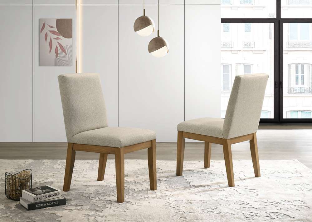 Lilola Home - Jasper (Set of 2) Driftwood Finish Contemporary Beige Fabric Dining Chair - 30018-C veiw 1