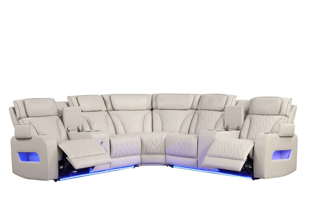 Lilola Home - Jazz 117"W Ice Leather Aire Transformer Power Reclining Sectional Sofa with Power Headrest, Bluetooth Speakers, LED Lights, USB & USB-C Ports, Storage & Cupholders - 81643