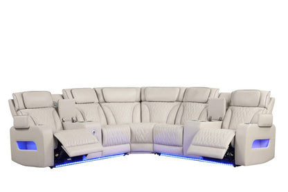 Lilola Home - Jazz 117"W Ice Leather Aire Transformer Power Reclining Sectional Sofa with Power Headrest, Bluetooth Speakers, LED Lights, USB & USB-C Ports, Storage & Cupholders - 81643