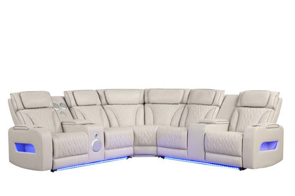 Lilola Home - Jazz 117"W Ice Leather Aire Transformer Power Reclining Sectional Sofa with Power Headrest, Bluetooth Speakers, LED Lights, USB & USB-C Ports, Storage & Cupholders - 81643