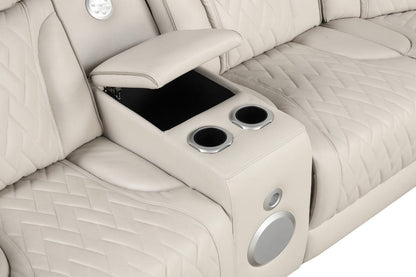 Lilola Home - Jazz 117"W Ice Leather Aire Transformer Power Reclining Sectional Sofa with Power Headrest, Bluetooth Speakers, LED Lights, USB & USB-C Ports, Storage & Cupholders - 81643