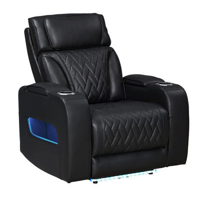 Lilola Home - Jazz 37"W Black Leather Aire Transformer Power Reclining Chair with Power Headrest, LED Lights, USB & USB-C Ports, Storage & Cupholders - 81640-C