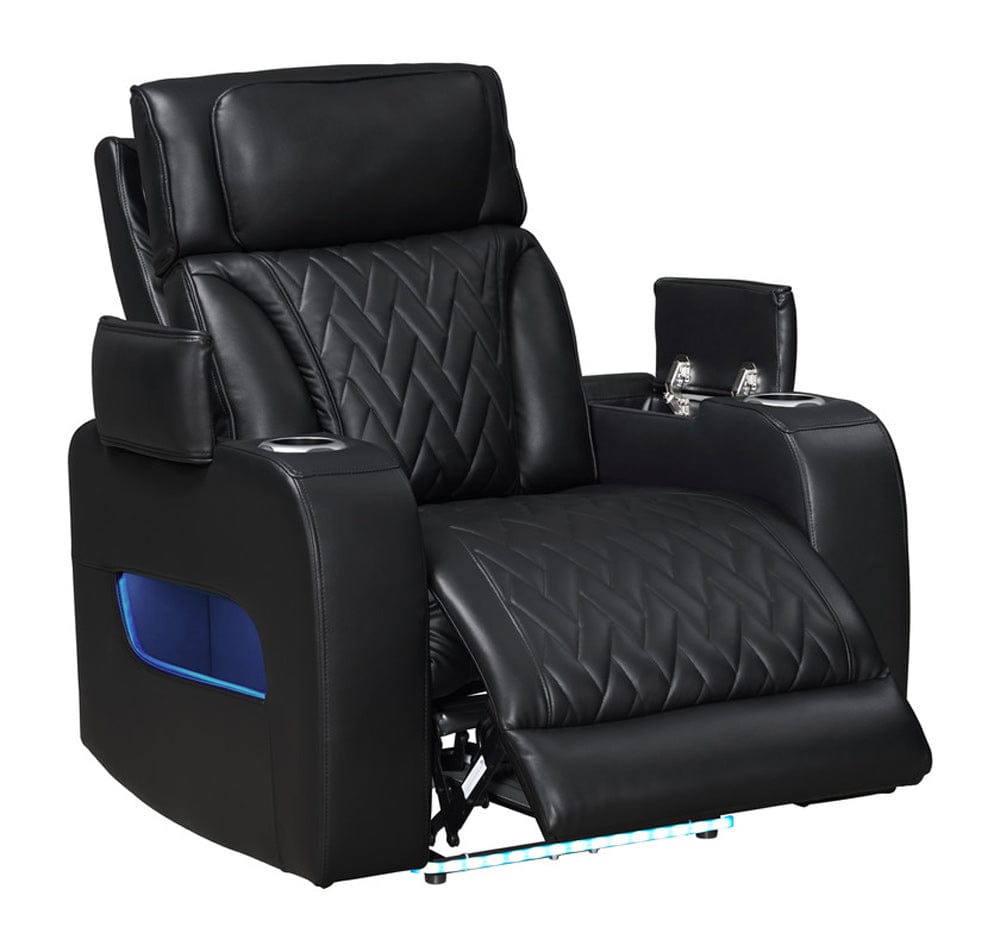 Lilola Home - Jazz 37"W Black Leather Aire Transformer Power Reclining Chair with Power Headrest, LED Lights, USB & USB-C Ports, Storage & Cupholders - 81640-C
