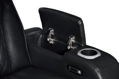 Lilola Home - Jazz 37"W Black Leather Aire Transformer Power Reclining Chair with Power Headrest, LED Lights, USB & USB-C Ports, Storage & Cupholders - 81640-C