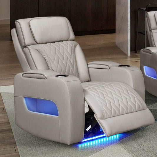 Lilola Home - Jazz 37"W Ice Leather Aire Transformer Power Reclining Chair with Power Headrest, LED Lights, USB & USB-C Ports, Storage & Cupholders - 81641-C