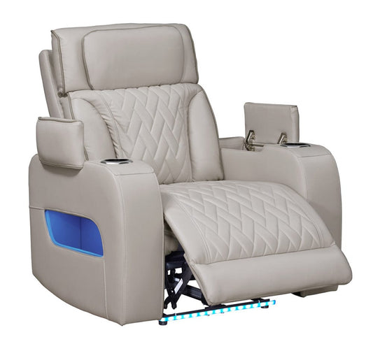 Lilola Home - Jazz 37"W Ice Leather Aire Transformer Power Reclining Chair with Power Headrest, LED Lights, USB & USB-C Ports, Storage & Cupholders - 81641-C