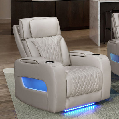 Lilola Home - Jazz 37"W Ice Leather Aire Transformer Power Reclining Chair with Power Headrest, LED Lights, USB & USB-C Ports, Storage & Cupholders - 81641-C
