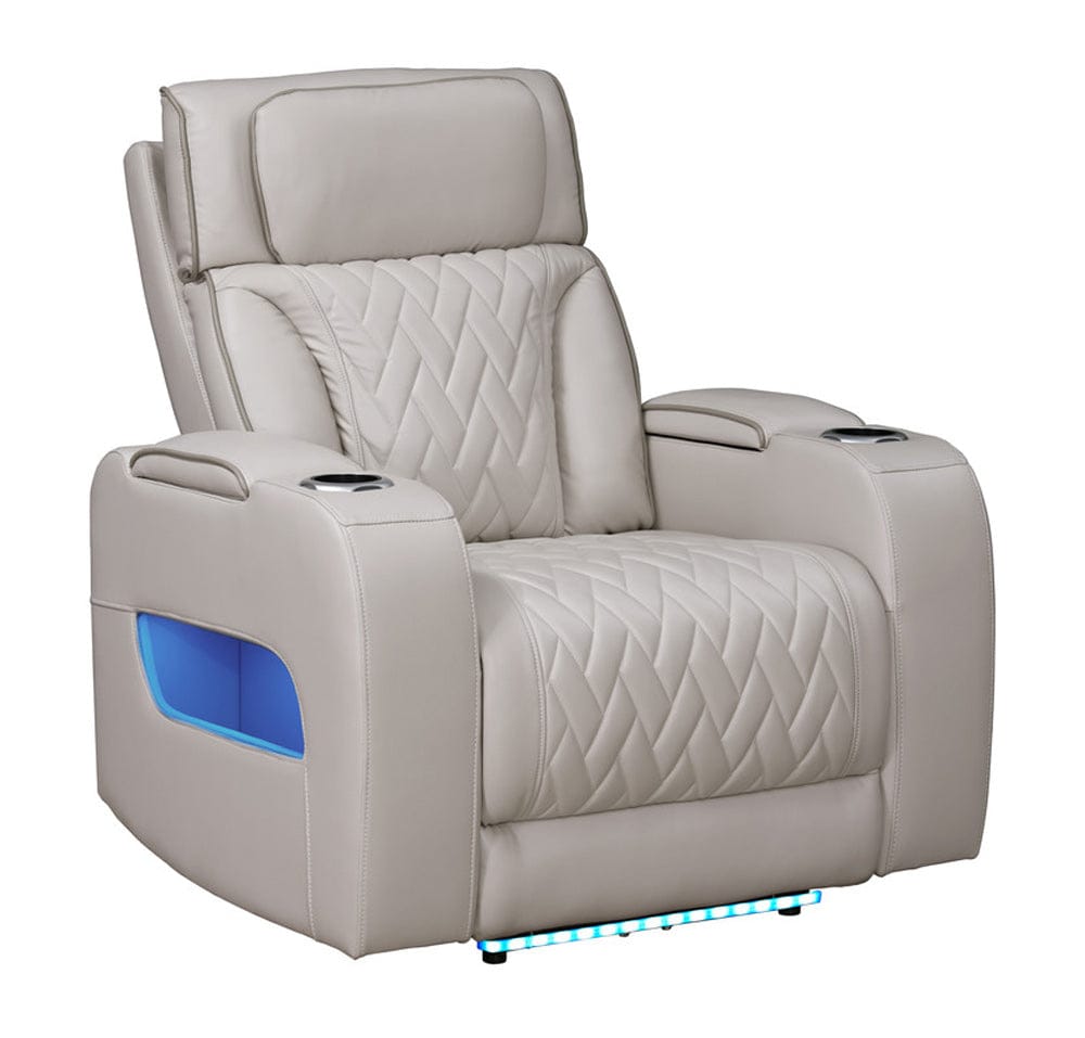 Lilola Home - Jazz 37"W Ice Leather Aire Transformer Power Reclining Chair with Power Headrest, LED Lights, USB & USB-C Ports, Storage & Cupholders - 81641-C