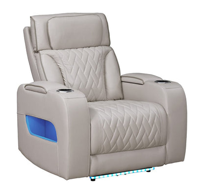 Lilola Home - Jazz 37"W Ice Leather Aire Transformer Power Reclining Chair with Power Headrest, LED Lights, USB & USB-C Ports, Storage & Cupholders - 81641-C