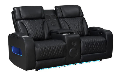 Lilola Home - Jazz 74"W Black Leather Aire Transformer Power Reclining Loveseat with Power Headrest, Bluetooth Speakers, LED Lights, USB & USB-C Ports, Storage & Cupholders - 81640-L view 4