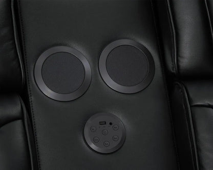 Lilola Home - Jazz 74"W Black Leather Aire Transformer Power Reclining Loveseat with Power Headrest, Bluetooth Speakers, LED Lights, USB & USB-C Ports, Storage & Cupholders - 81640-L view 6