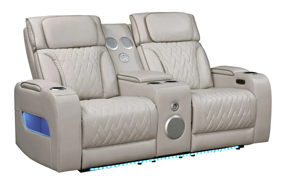 Lilola Home - Jazz 74"W Ice Leather Aire Transformer Power Reclining Loveseat with Power Headrest, Bluetooth Speakers, LED Lights, USB & USB-C Ports, Storage & Cupholders - 81641-L view 1