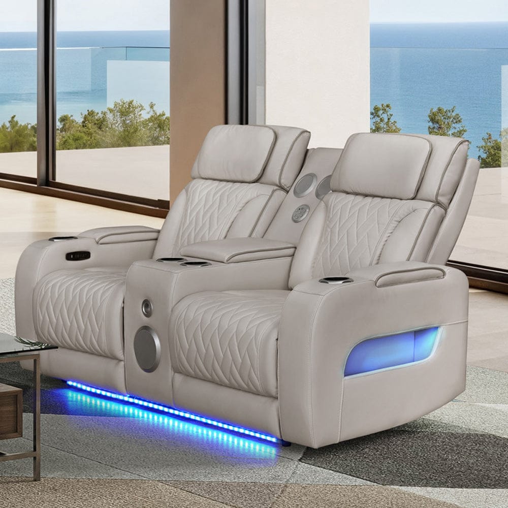 Lilola Home - Jazz 74"W Ice Leather Aire Transformer Power Reclining Loveseat with Power Headrest, Bluetooth Speakers, LED Lights, USB & USB-C Ports, Storage & Cupholders - 81641-L view 3