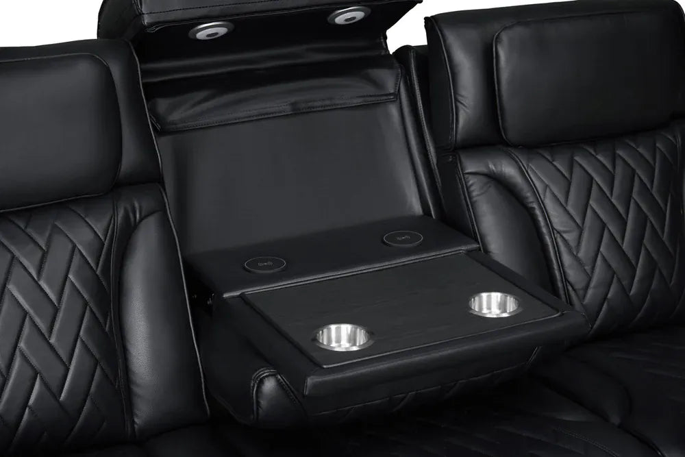 Lilola Home - Jazz 84"W Black Leather Aire Transformer Power Reclining Sofa with Power Headrest, LED Lights, Wireless Charging Drop-Down Table, USB & USB-C Ports, Storage & Cupholders - 81640-S view 6
