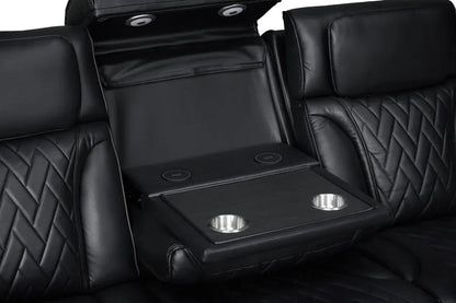 Lilola Home - Jazz 84"W Black Leather Aire Transformer Power Reclining Sofa with Power Headrest, LED Lights, Wireless Charging Drop-Down Table, USB & USB-C Ports, Storage & Cupholders - 81640-S view 6
