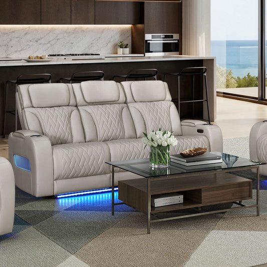 Lilola Home - Jazz 84"W Ice Leather Aire Transformer Power Reclining Sofa with Power Headrest, LED Lights, Wireless Charging Drop-Down Table, USB & USB-C Ports, Storage & Cupholders - 81641-S view 3