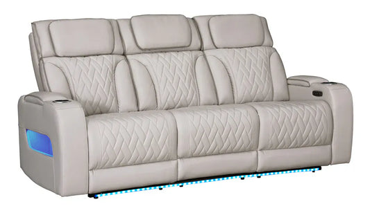 Lilola Home - Jazz 84"W Ice Leather Aire Transformer Power Reclining Sofa with Power Headrest, LED Lights, Wireless Charging Drop-Down Table, USB & USB-C Ports, Storage & Cupholders - 81641-S view 1