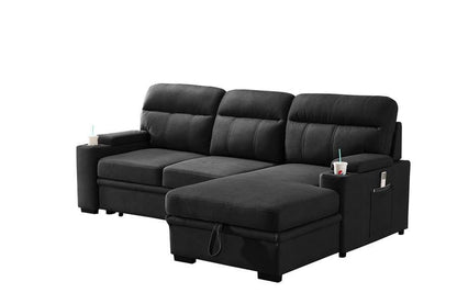 Lilola Home - Kaden Black Fabric Sleeper Sectional Sofa Chaise with Storage Arms and Cupholder - 89621 veiw 1