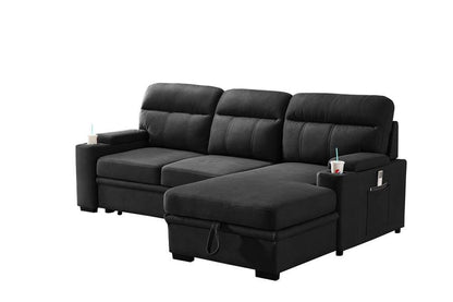 Lilola Home - Kaden Black Fabric Sleeper Sectional Sofa Chaise with Storage Arms and Cupholder - 89621 veiw 2