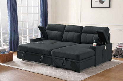 Lilola Home - Kaden Black Fabric Sleeper Sectional Sofa Chaise with Storage Arms and Cupholder - 89621 veiw 4