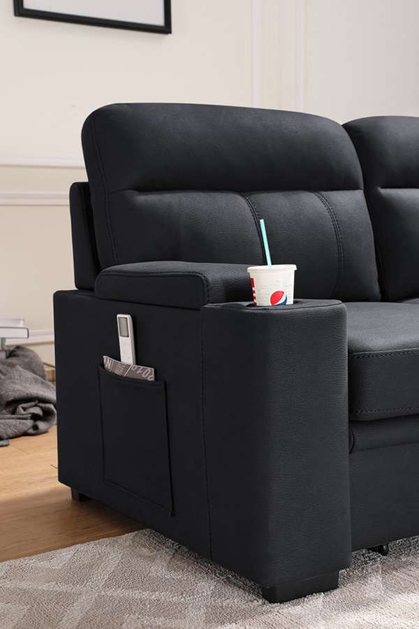 Lilola Home - Kaden Black Fabric Sleeper Sectional Sofa Chaise with Storage Arms and Cupholder - 89621 veiw 5