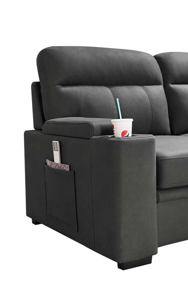 Lilola Home - Kaden Gray Fabric Sleeper Sectional Sofa Chaise with Storage Arms and Cupholder - 89620 veiw 3