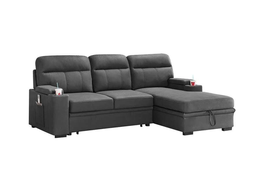 Lilola Home - Kaden Gray Fabric Sleeper Sectional Sofa Chaise with Storage Arms and Cupholder - 89620 veiw 5