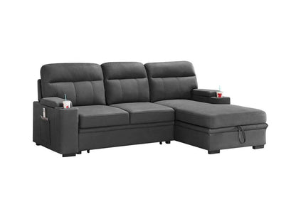 Lilola Home - Kaden Gray Fabric Sleeper Sectional Sofa Chaise with Storage Arms and Cupholder - 89620 veiw 5