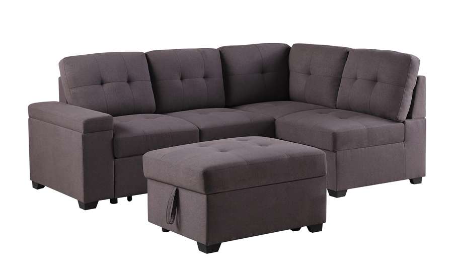 Lilola Home - Katie Brown Linen Sleeper Sectional Sofa with Storage Ottoman, Storage Arm - 89137 veiw 1