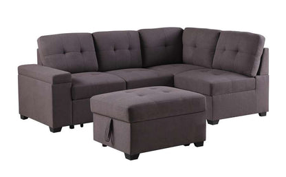 Lilola Home - Katie Brown Linen Sleeper Sectional Sofa with Storage Ottoman, Storage Arm - 89137 veiw 1