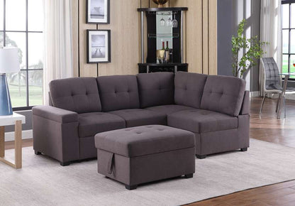 Lilola Home - Katie Brown Linen Sleeper Sectional Sofa with Storage Ottoman, Storage Arm - 89137 veiw 3