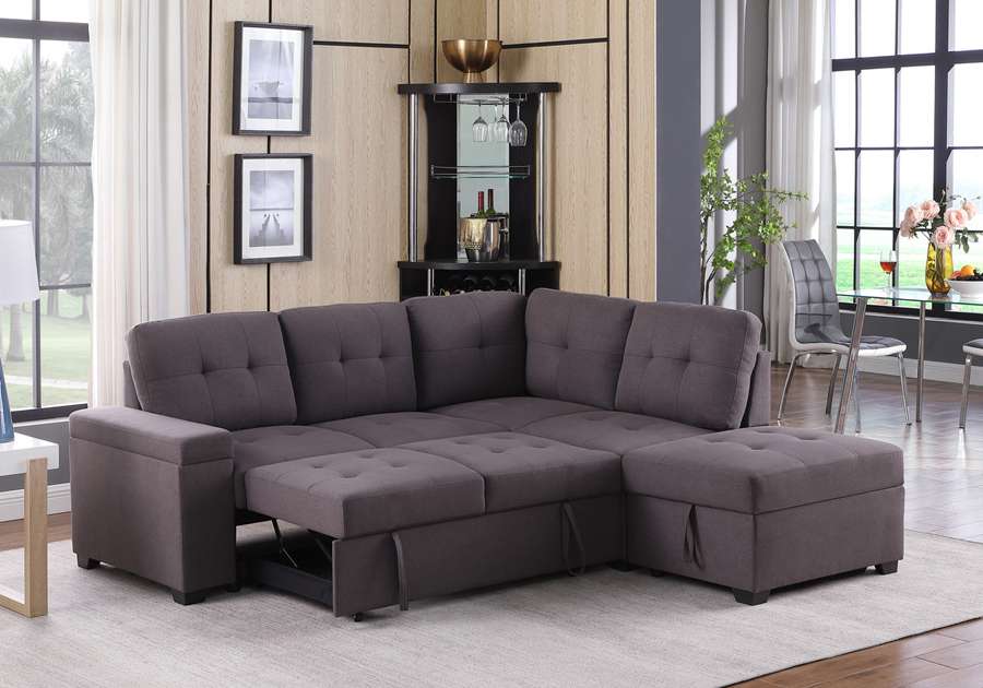 Lilola Home - Katie Brown Linen Sleeper Sectional Sofa with Storage Ottoman, Storage Arm - 89137 veiw 4