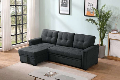 Lilola Home - Kinsley Dark Gray Woven Fabric Sleeper Sectional Sofa Chaise with USB Charger and Tablet Pocket - 881384 veiw 1