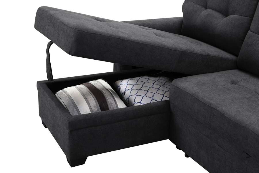 Lilola Home - Kinsley Dark Gray Woven Fabric Sleeper Sectional Sofa Chaise with USB Charger and Tablet Pocket - 881384 veiw 5