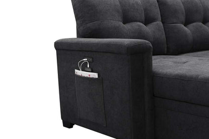 Lilola Home - Kinsley Dark Gray Woven Fabric Sleeper Sectional Sofa Chaise with USB Charger and Tablet Pocket - 881384 veiw 6