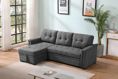 Lilola Home - Kinsley Gray Woven Fabric Sleeper Sectional Sofa Chaise with USB Charger and Tablet Pocket - 881388 veiw 1