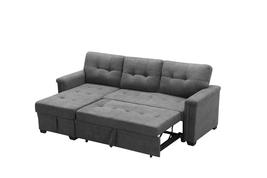 Lilola Home - Kinsley Gray Woven Fabric Sleeper Sectional Sofa Chaise with USB Charger and Tablet Pocket - 881388 veiw 2