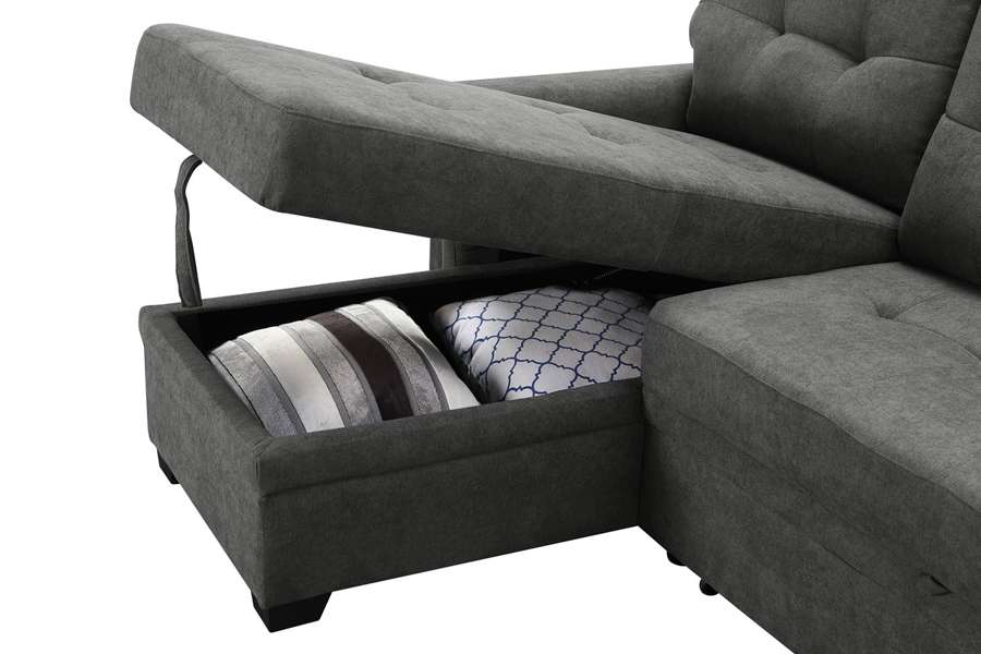 Lilola Home - Kinsley Gray Woven Fabric Sleeper Sectional Sofa Chaise with USB Charger and Tablet Pocket - 881388 veiw 6