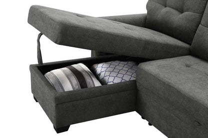 Lilola Home - Kinsley Gray Woven Fabric Sleeper Sectional Sofa Chaise with USB Charger and Tablet Pocket - 881388 veiw 6