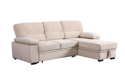 Lilola Home - Kipling Beige Velvet Fabric Reversible Sleeper Sectional Sofa Chaise - 87802BE veiw 1