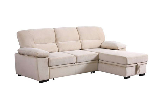 Lilola Home - Kipling Beige Velvet Fabric Reversible Sleeper Sectional Sofa Chaise - 87802BE veiw 1