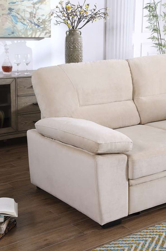 Lilola Home - Kipling Beige Velvet Fabric Reversible Sleeper Sectional Sofa Chaise - 87802BE veiw 2