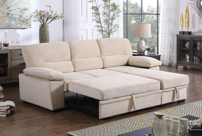 Lilola Home - Kipling Beige Velvet Fabric Reversible Sleeper Sectional Sofa Chaise - 87802BE veiw 4